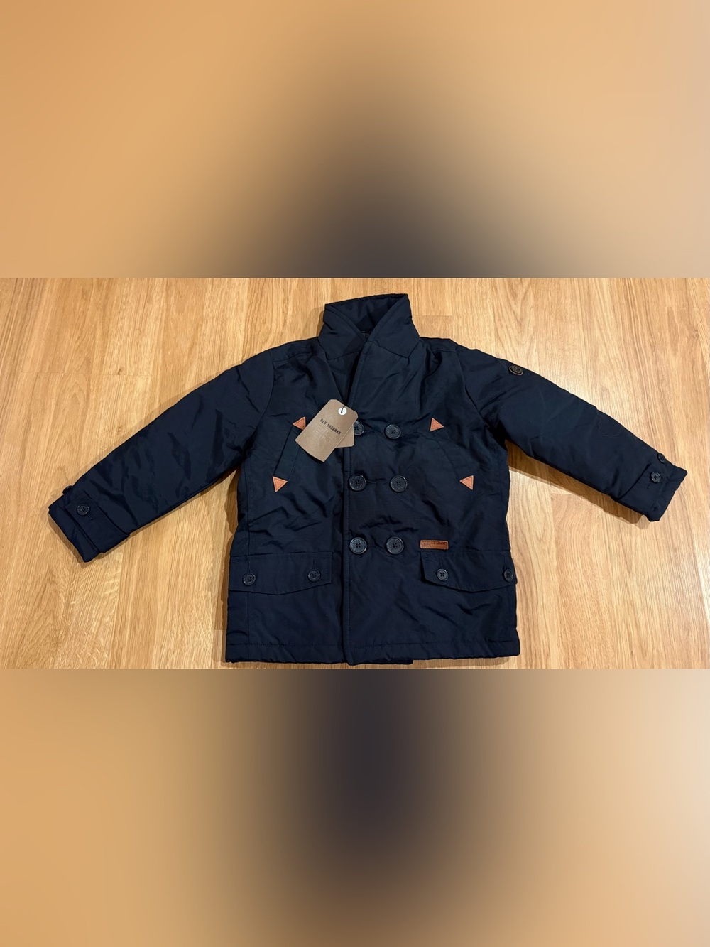 NEW Ben Sherman Boys Navy Button-Up Concealed Hood Fall/Winter Jacket - 3/4yr